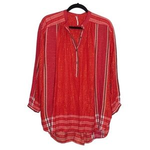 FREE PEOPLE Yarn Dyed Orange-Red and gold fleck tunic top with pockets